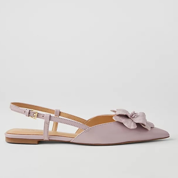 Ann Taylor Purple Lilac Bud 3D Flower Nip Toe Leather Slingback Flats 11 NEW - Picture 2 of 10